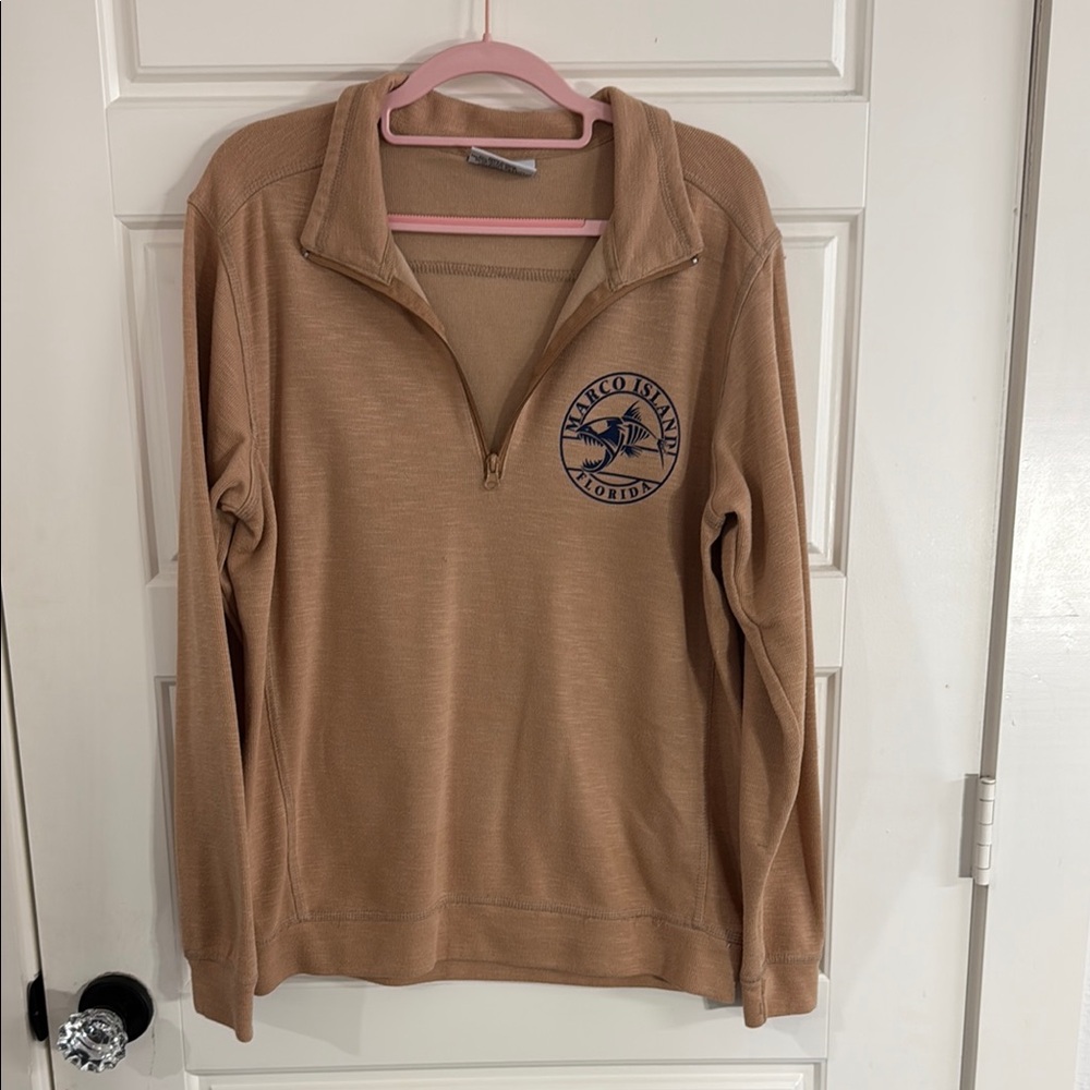 Tan Quarter-Zip Pullover with Logo